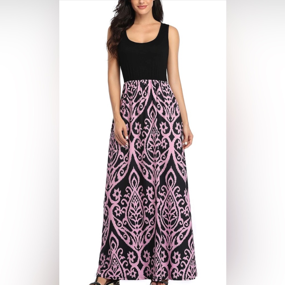 Elegant Black and Pink Maxi Dress Small